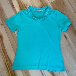 The Vested  Gentries Women’s Turquoise ￼Ruffled Collared Blouse / Shirt Size L